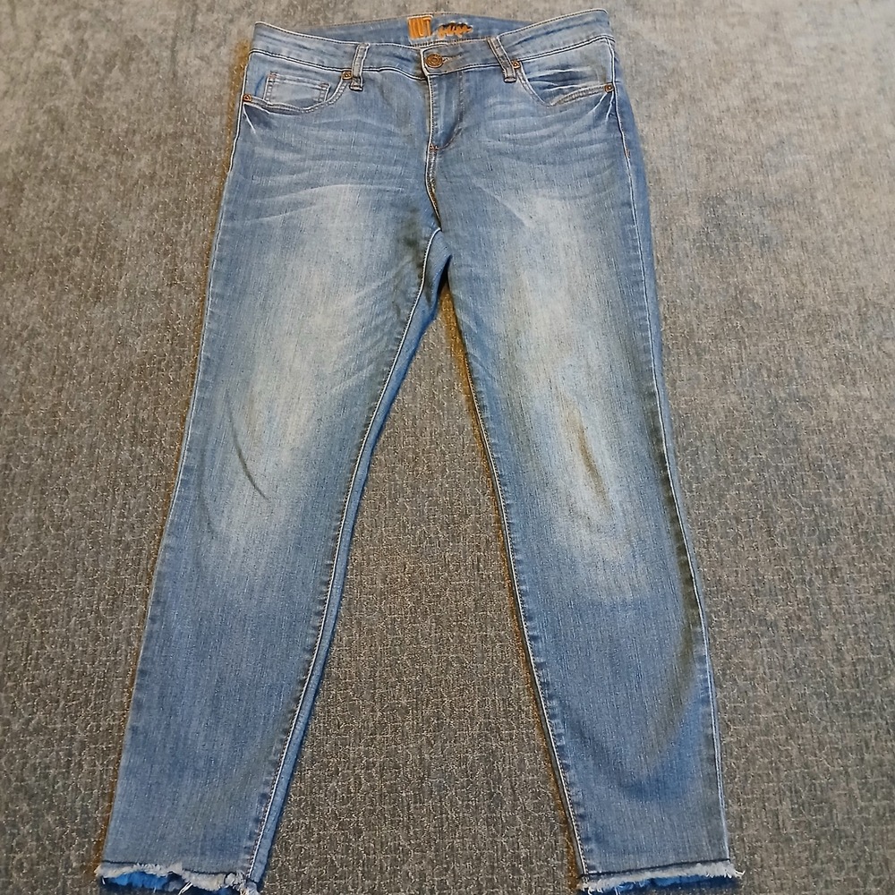 Kut from the Kloth Skinny Jeans Medium Wash Raw Hem Size 10